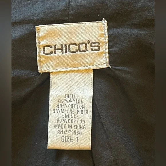 Chico’s black long raincoat/ windbreaker/ trench coat. Silver-tone buttons. Sz M - Picture 6 of 10